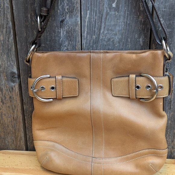 COACH Genuine Leather Tan Brown Crossbody Bag Purse Vintage No L05Q-1452 - Picture 1 of 13